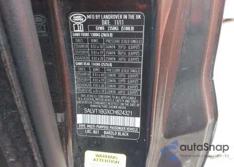 2012 Land Rover Range Rover Evoque Pure Plus z USA, uszkodzony, nr VIN SALVT1BGXCH624321